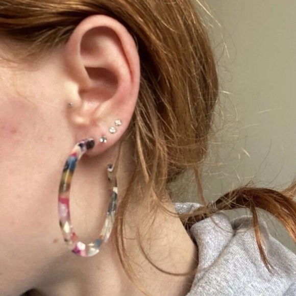 Acrylic Boho Colorful Rainbow Thin Half Hoop Earrings - Picture 2 of 15